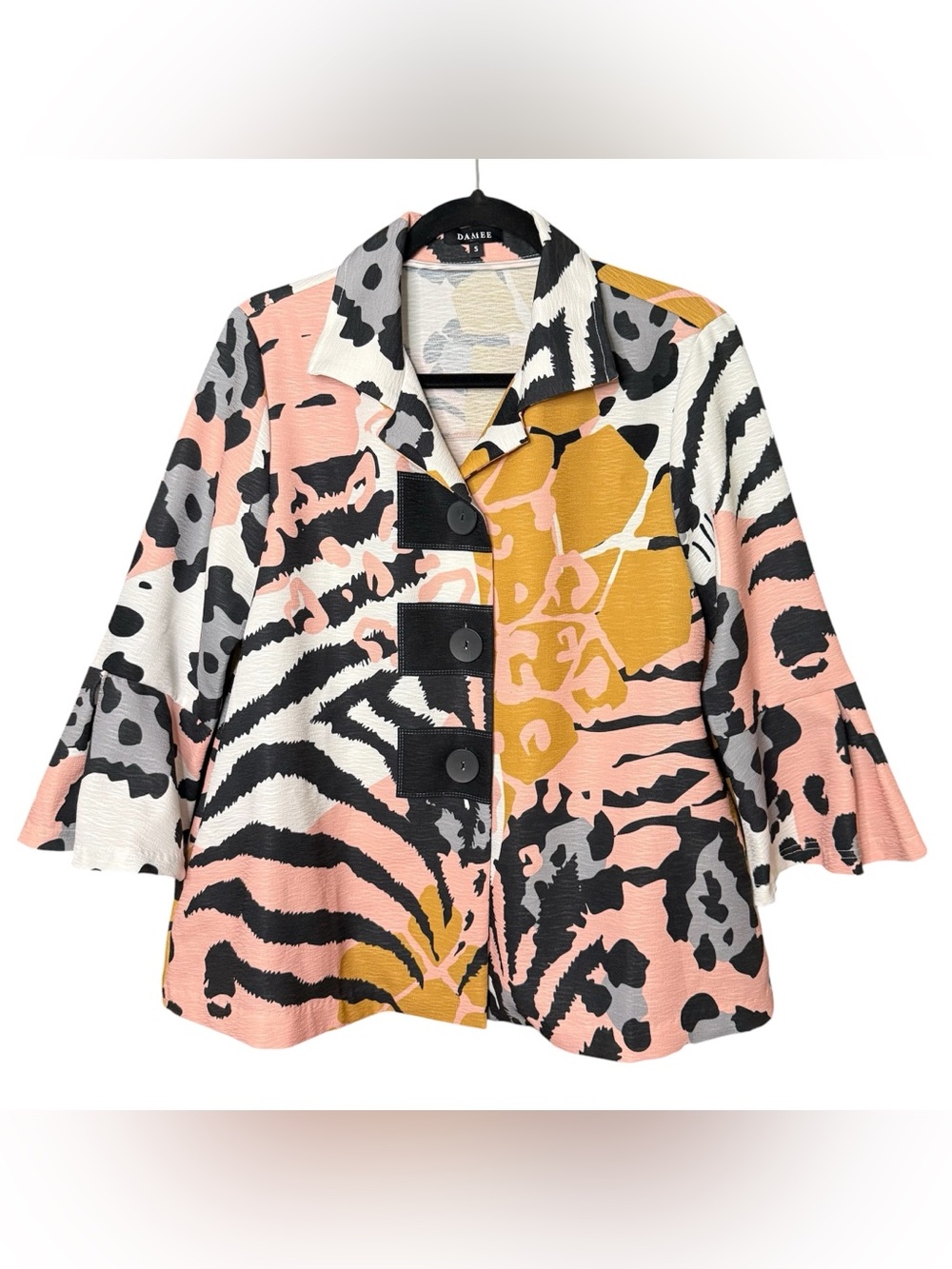 Damee New York Animal Print Button Patch Jacket Pink